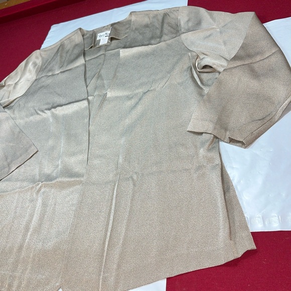 Sheri Martin METALLIC beige Blazer women’s 3XL  open Front Flowy Cardigan Jacket - Picture 12 of 13